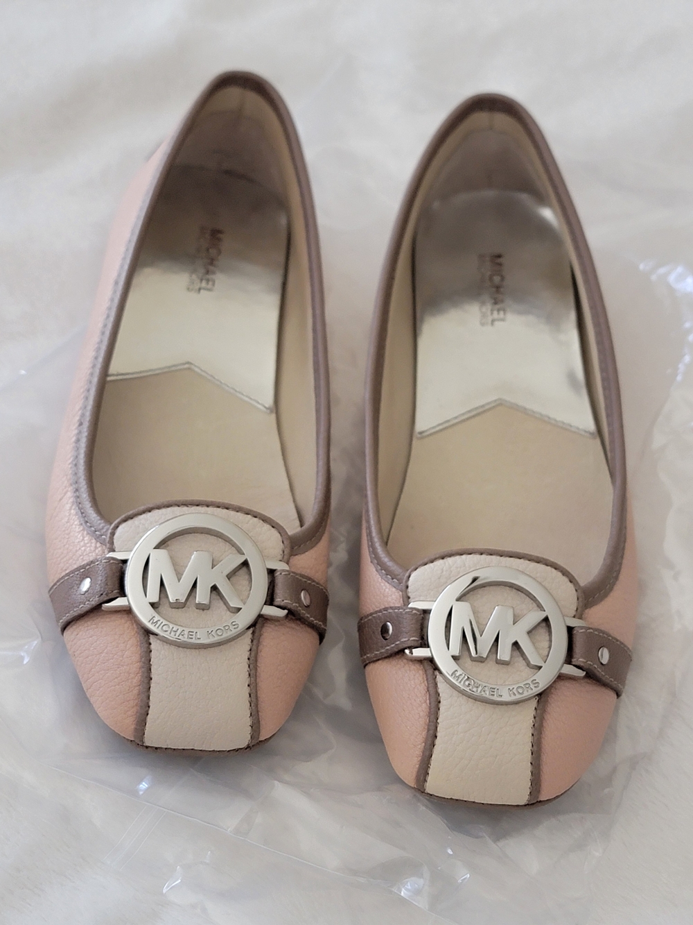 Michael Kors Women's Pink Leather MK Logo Ballet Flats